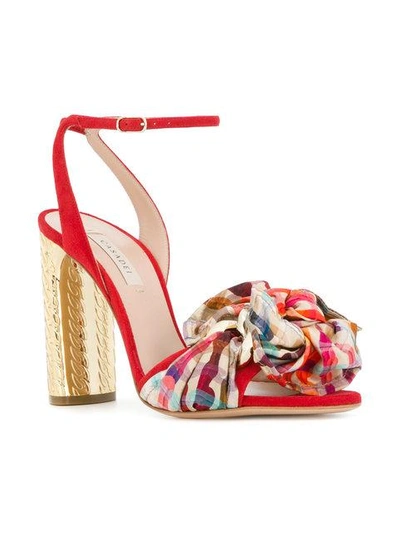 Shop Casadei Checked Bow-embellished Sandals In Red