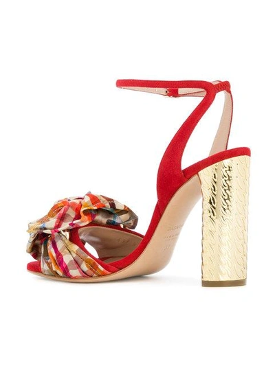 Shop Casadei Checked Bow-embellished Sandals In Red