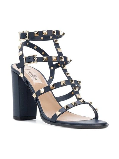 Shop Valentino Garavani Rockstud Block Heel Sandals In Blue