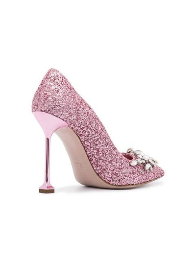 Shop Miu Miu Pink Glitter Swarovski 105 Pumps