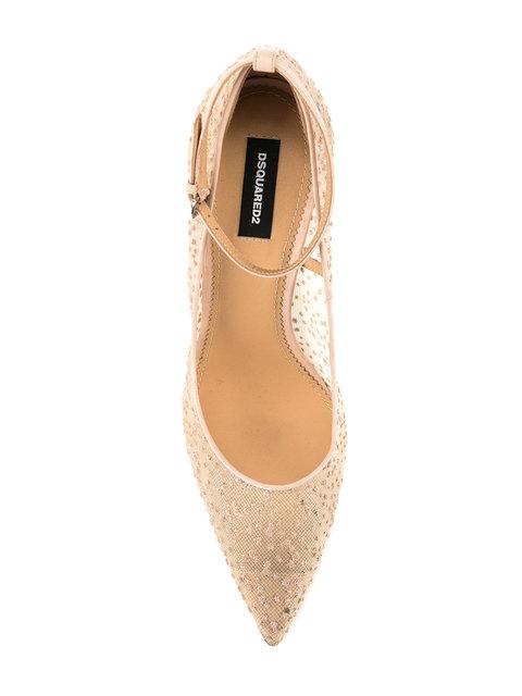 Dsquared2 110mm Glittered Mesh Ankle Strap Pumps In Neutrals | ModeSens