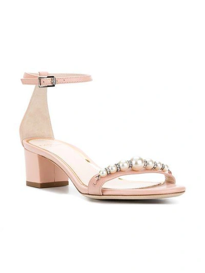 Shop Lanvin Rhinestone Pearl Embellished Sandals In Neutrals