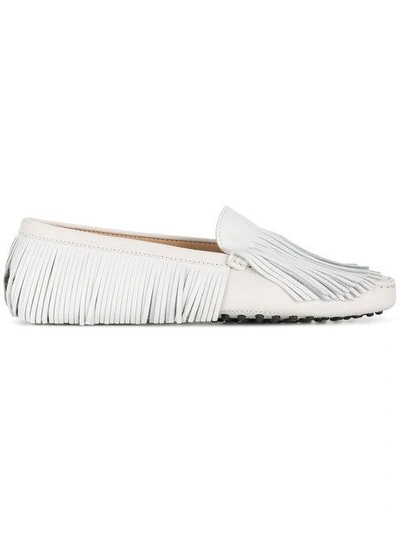 Shop Tod's Fringed Slip-on Loafers - White