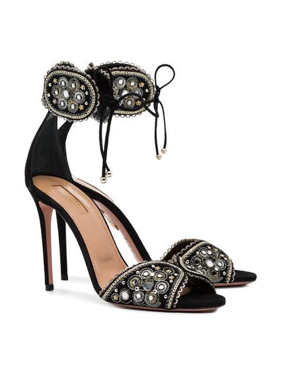 Shop Aquazzura Black Jaipur 75 Suede Sandals