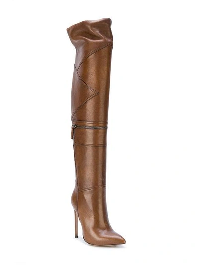 Shop Gianni Renzi Thigh High Panelled Boots In Brown