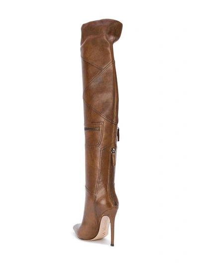 Shop Gianni Renzi Thigh High Panelled Boots In Brown