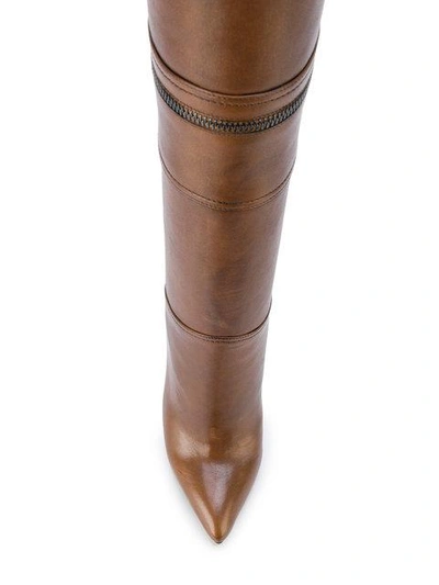 Shop Gianni Renzi Thigh High Panelled Boots In Brown