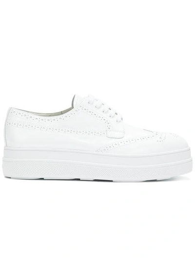 Shop Prada Platform Brogue Sneakers - White