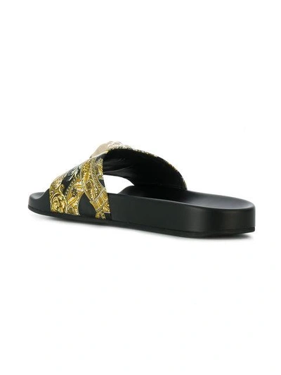 Shop Versace Baroque Printed Slides In Yellow