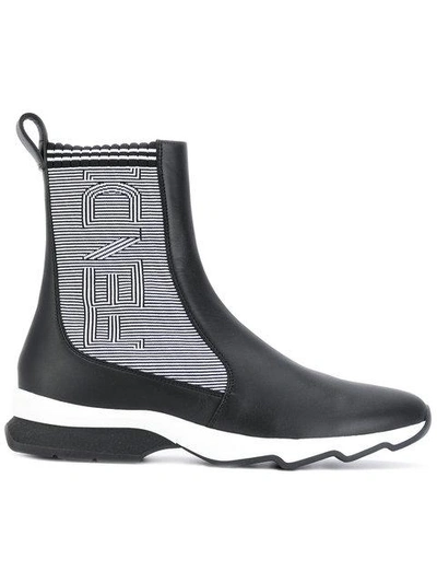 Shop Fendi Ribbed Two-tone Boots In Black