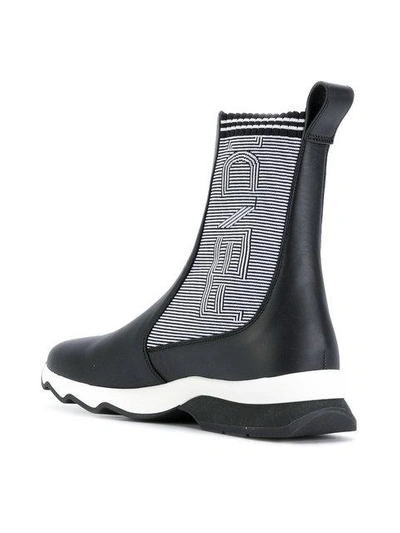 Shop Fendi Ribbed Two-tone Boots In Black