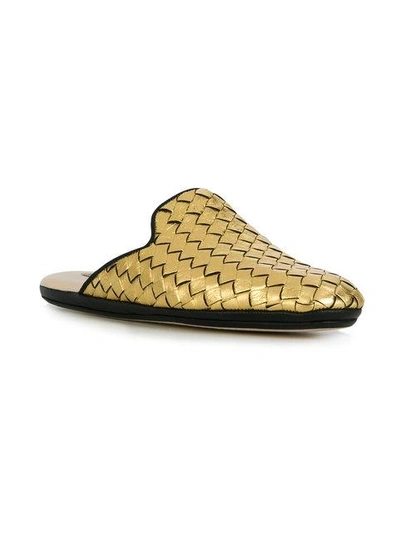 Shop Bottega Veneta Light Gold Intrecciato Furrow Metal Fiandra Slipper In 8416 Light Gold