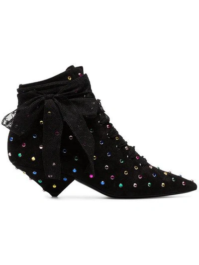 Shop Saint Laurent Black Blaze 45 Crystal Embellished Suede Boots