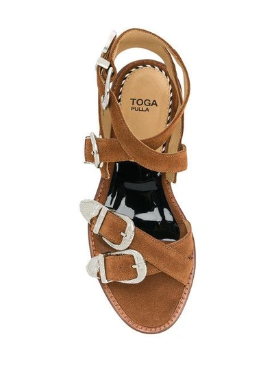 Shop Toga Buckle Strap Sandals In Brown