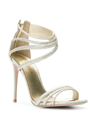 Shop Le Silla Glitter 900mm Heel Strappy Sandals In Metallic