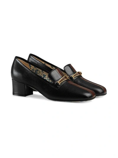 Shop Gucci Leather Pumps With Stripe In 2266 Marrone