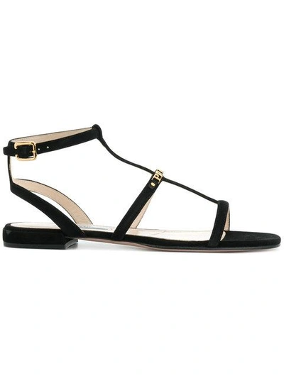 Shop Prada Logo Plaque Sandals - Black