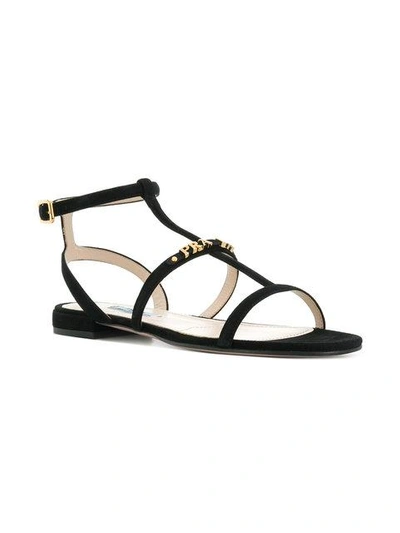 Shop Prada Logo Plaque Sandals - Black