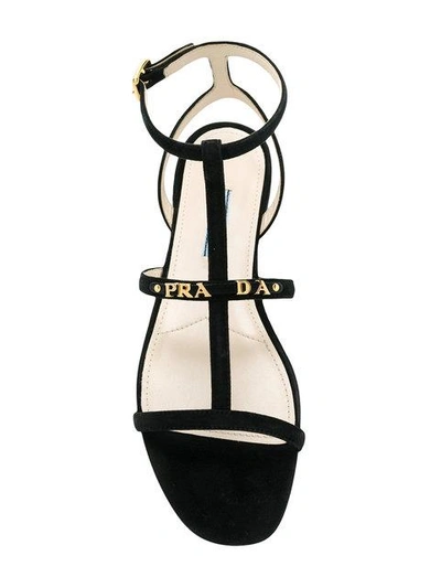 Shop Prada Logo Plaque Sandals - Black