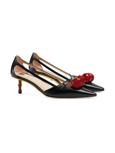 Shop Gucci Leather Cherry Pumps In Black