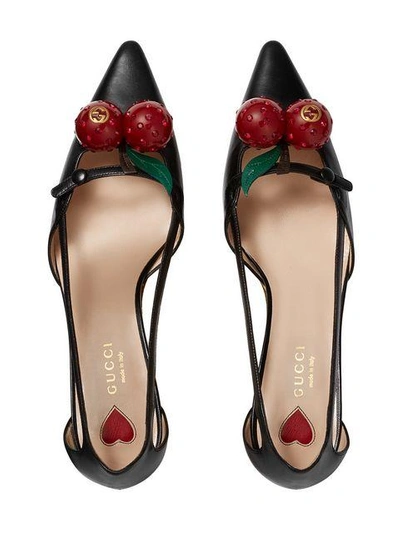 Shop Gucci Leather Cherry Pumps In Black