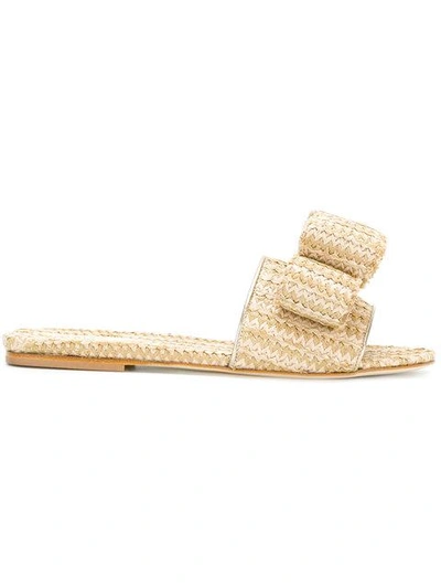 Shop Polly Plume Bow Front Weaved Sandals - Neutrals In Nude & Neutrals