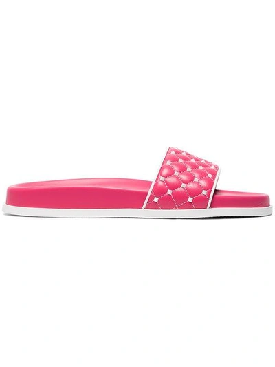 Valentino Pink Rockstud Spike Leather Slides In Pink