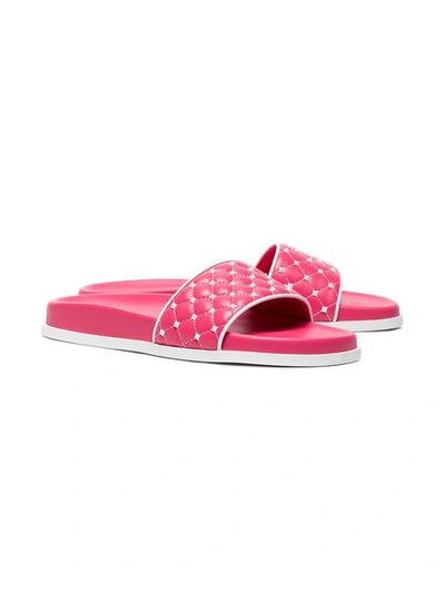 Valentino Pink Rockstud Spike Leather Slides In Pink