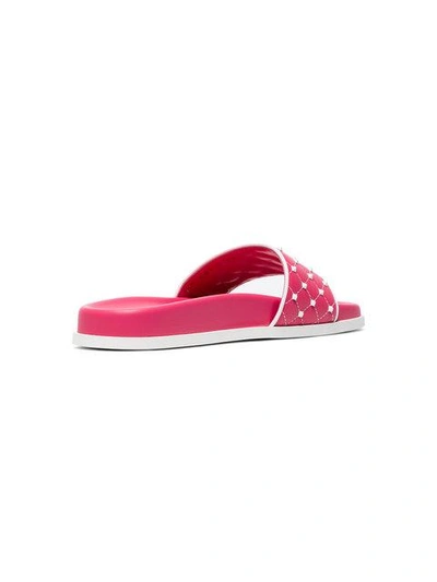 Valentino Pink Rockstud Spike Leather Slides In Pink