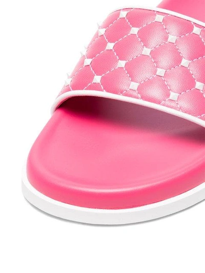 Valentino Pink Rockstud Spike Leather Slides In Pink