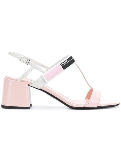 Shop Prada Logo Strap Sandals - Pink