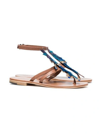 Blue Ariana feather and leather sandals