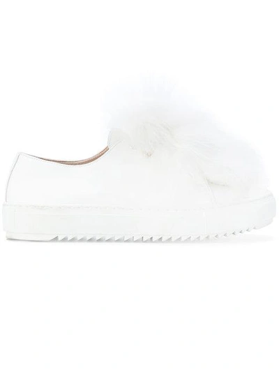 Shop Mr & Mrs Italy Fur Trim Embellished Sneakers In White