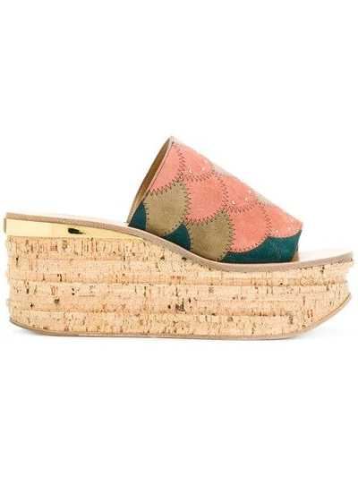 Shop Chloé Camille Wedge Sandals In Nr6ab Blue/maroon