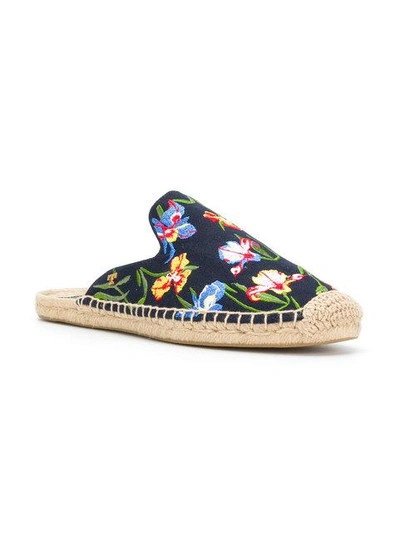 Shop Tory Burch Max Embroidered Espadrille Slides In Blue