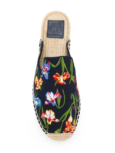 Shop Tory Burch Max Embroidered Espadrille Slides In Blue