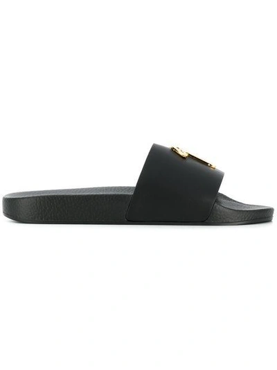 Shop Giuseppe Zanotti Logo Plaque Sliders In Black