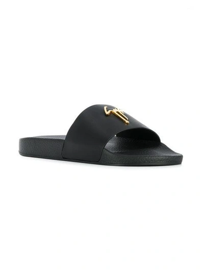 Shop Giuseppe Zanotti Logo Plaque Sliders In Black