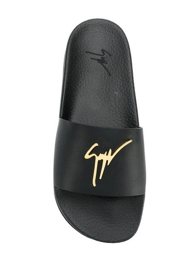 Shop Giuseppe Zanotti Logo Plaque Sliders In Black