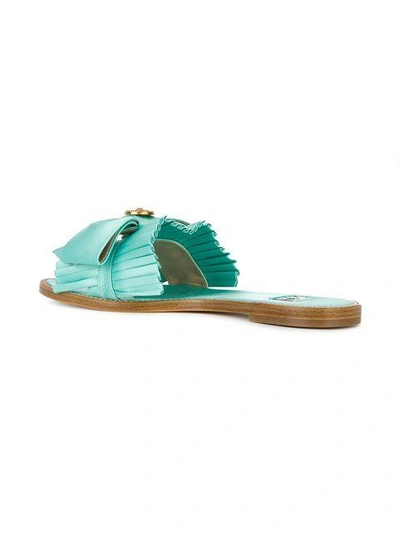 Shop Fausto Puglisi Pleated Bow Flip-flops In Blue