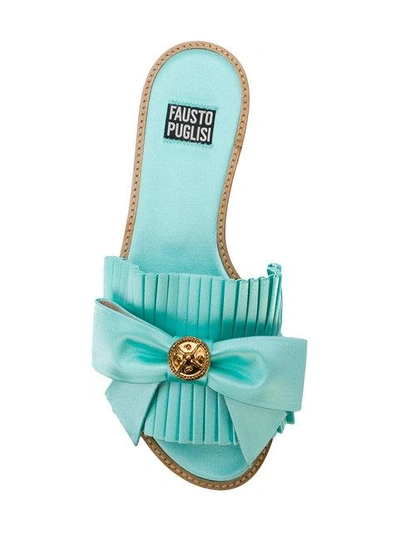 Shop Fausto Puglisi Pleated Bow Flip-flops In Blue