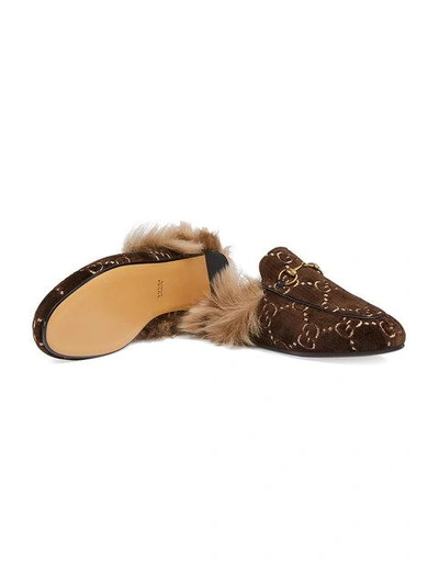 Shop Gucci Princetown Gg Velvet Slippers In Brown