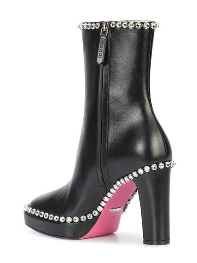 Shop Gucci Gemstone Embellished High Ankle Boots In Black