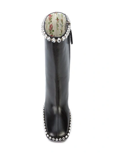 Shop Gucci Gemstone Embellished High Ankle Boots In Black