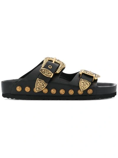 Shop Fausto Puglisi Ornate Buckle Sliders