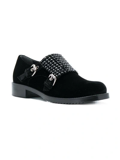 Shop Loriblu Crystal-embellished Double Monk-strap Shoes In Black