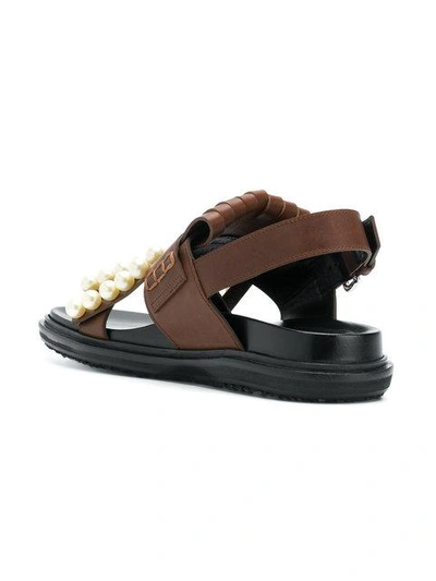 Shop Marni Beaded Fringed Sandals In Brown