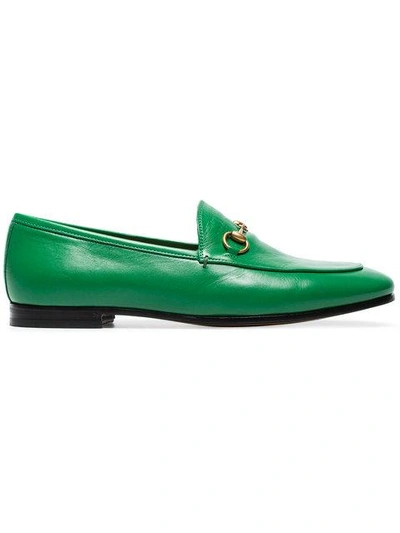 Shop Gucci Green Jordaan Leather Loafers