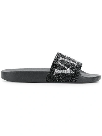 Shop Valentino Vltn Slides In Black