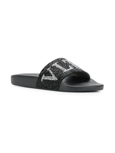 Shop Valentino Vltn Slides In Black